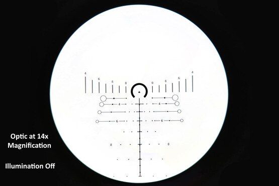The first focal plane Primary Arms Scopes with Hud DMR reticle have consistent holdovers at 14x magnification